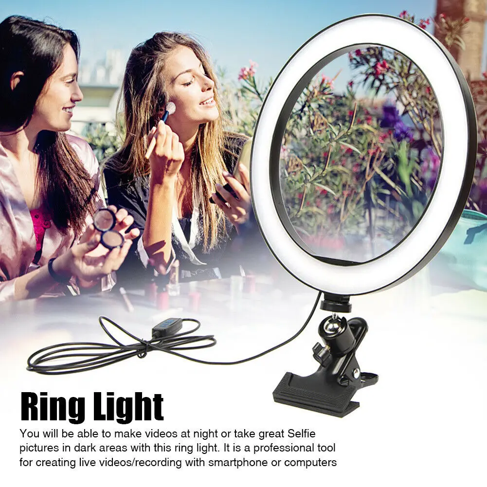Kısılabilir 26cm USB LED Selfie halka ışık Lamba kameralı telefon Video makyaj ışık standı klip kelepçe canlı Stüdyo Youtube