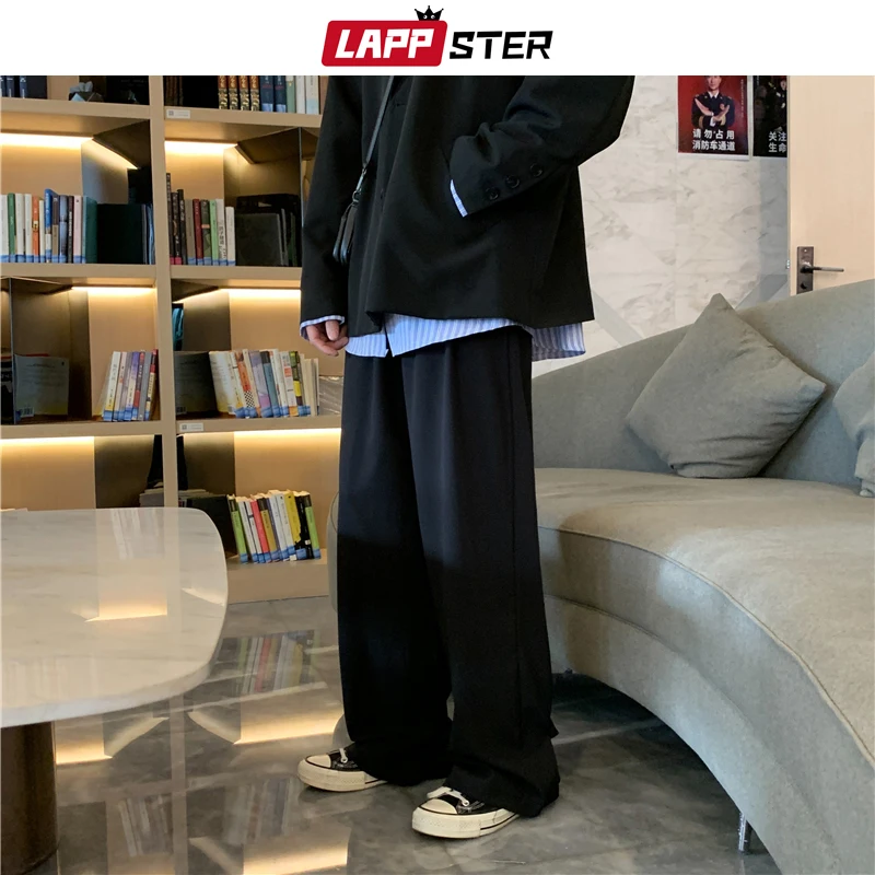 LAPPSTER Erkekler Kore Moda Geniş Bacak Sweatpants 2022 Erkek Siyah Harajuku Baggy harem pantolon Erkek Japon Streetwear Joggers 