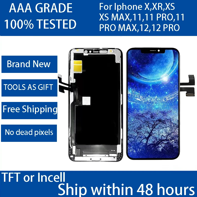 LCD Ekran İçin iPhone X TFT LCD ekran 3D dokunmatik sayısallaştırıcı tertibatı Meclisi Değiştirme Hücre içi suya XS XR XS Max Ekran Yok Ölü Piksel