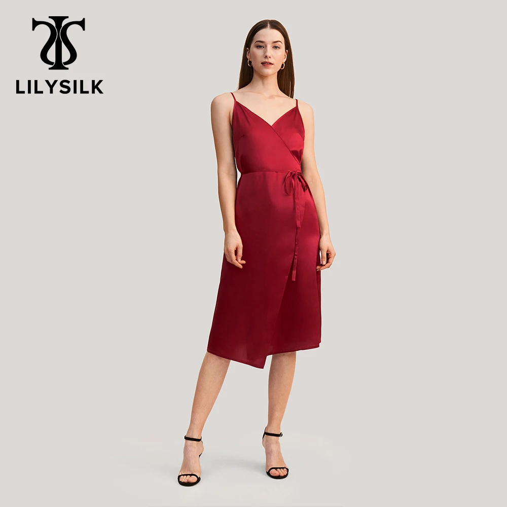 LILYSILK Ipek Elbise Kadın 16MM Saf 100 V Boyun Kravat Bel Doğal Gerçek Zarif Akşam Bayanlar Lüks Yaz Ücretsiz Kargo