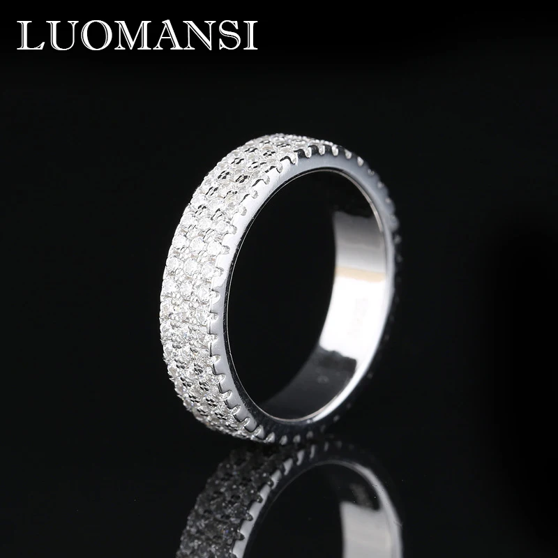 Luomansi Yeni Üç Sıralı Tam Elmas Kadın Yüzük 100 % - S925 Ayar Gümüş Takı Düğün Nişan Parti Premium Hediye