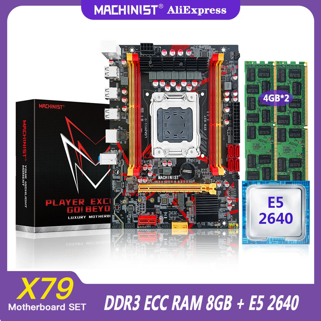 MAKİNİST X79 Kiti Anakart Xeon E5 2640 CPU İşlemci LGA 2011 Seti 2x4=8GB DDR3 ECC RAM Bellek ATX M. 2 NVME Sata 3.0 RS7