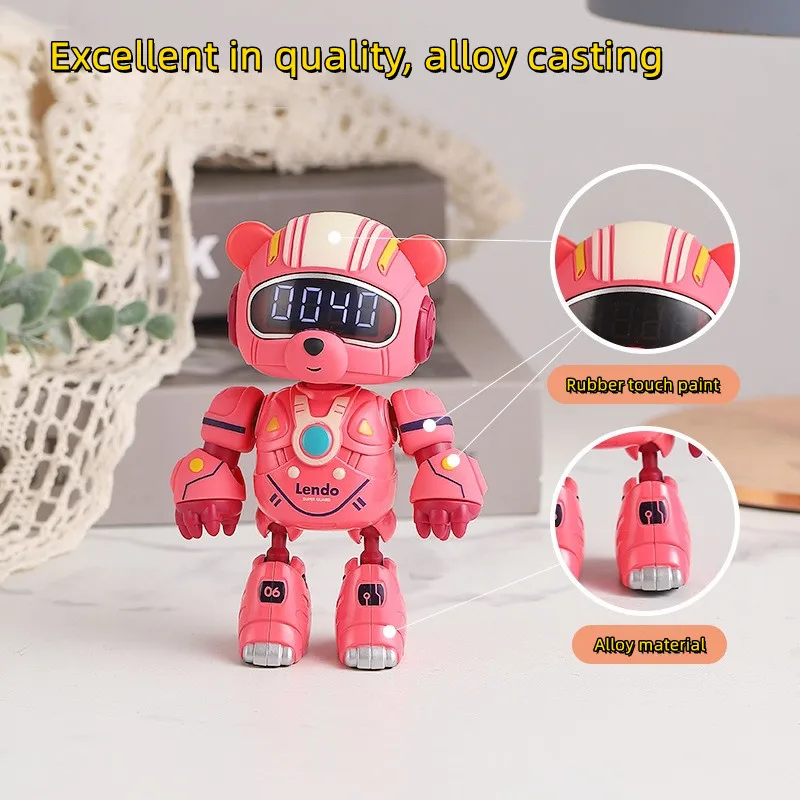 Metal çalar saat oyuncak ayı Robot Çocuk Erkek Ve Kız Elektronik Saat Aydınlık Lamba Şarj Edilebilir Alaşım Ayı çalar saat
