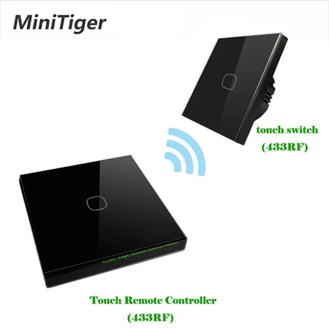 Minitiger AB standardı 1/2/3 Gang 2 yollu 433 mhz kablosuz uzaktan duvar ışık dokunmatik anahtarı kablosuz sopa uzaktan dokunmatik anahtarı