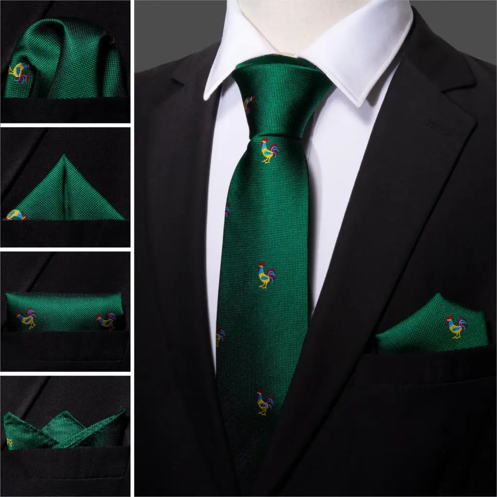 Moda Horoz Yeşil Erkekler Kravat Seti %100 % İpek Mendil Bağları Barry.wang Tasarımcı Kravat LS - 5206 Hediye Düğün İş Erkekler için