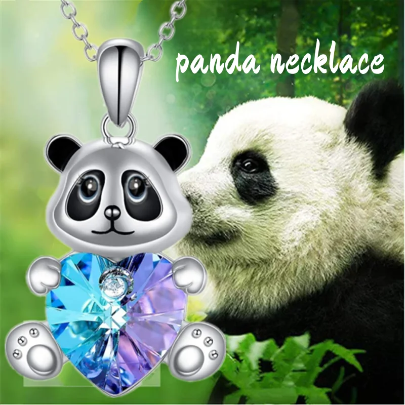 Moda Kalp Kristal Panda Kolye Lüks hayvan figürlü mücevherat Güzel Panda Kolye Kolye Kadınlar için Doğum günü yıldönümü hediyesi