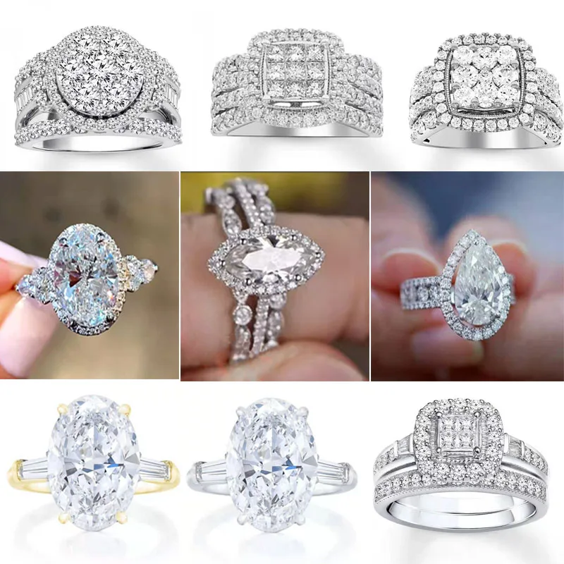 Moda Lüks Kristal Nişan Yüzüğü Kadınlar için AAA Beyaz Kübik Zirkonya Gümüş Renk Yüzük Düğün Kadın Toptan Takı