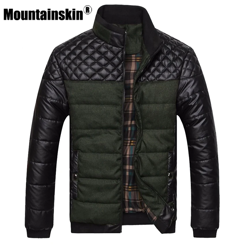 Mountainskin Marka erkek Ceket ve Mont 4XL PU Patchwork Tasarımcı Ceketler Erkek Giyim Kış Moda Erkek Giyim SA004