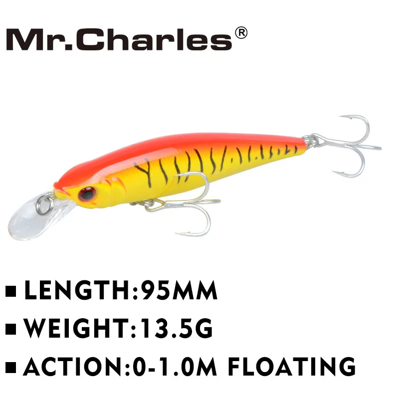 Mr. charles CMC021 Balıkçılık Cazibesi 95mm / 13.5 g 0-1. 0 m Yüzen Süper Batan Minnow Mıknatıs sistemi sıcak model krank yem