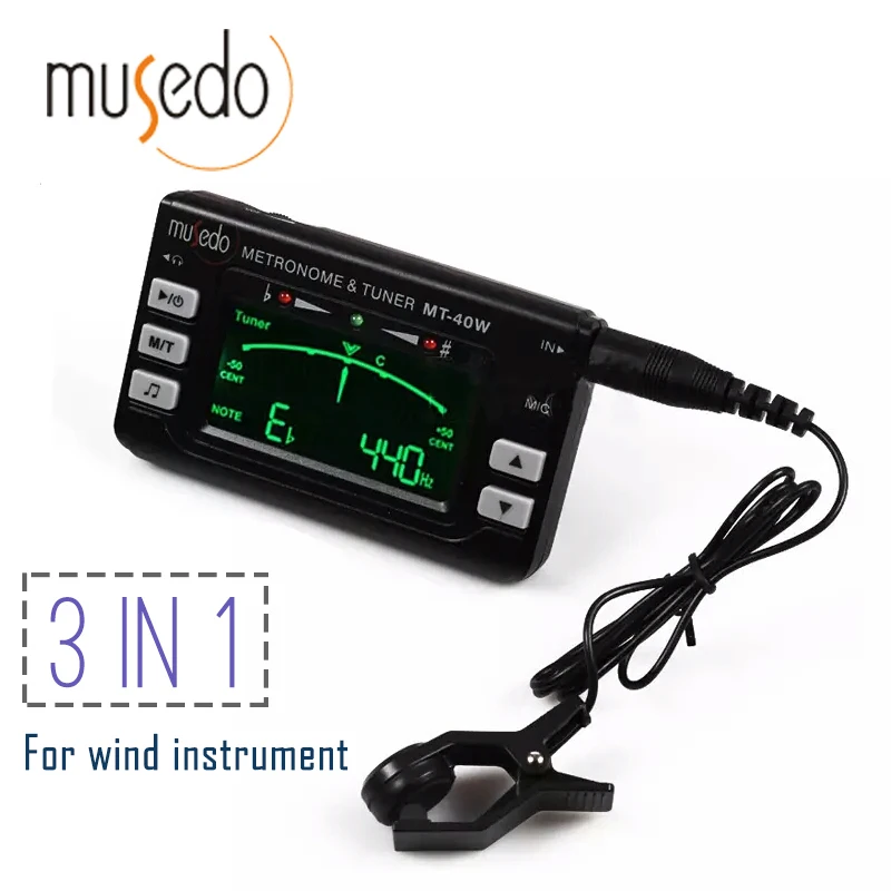 Musedo MT-40W Metro tuner ve Ton Üreteci Elektronik Dijital LCD 3 in 1 LCD Klarnet Saksafon Tuner / Metronom / Ton Üreteci