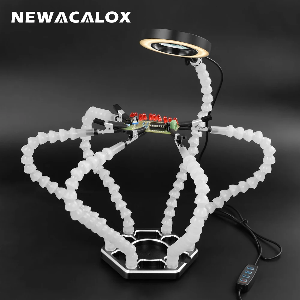 NEWACALOX Lehimleme Tutucu 3X USB İşıklı Büyüteç Lehimleme Eller PCB Tutucu Lehimleme İstasyonu Üçüncü El Aracı