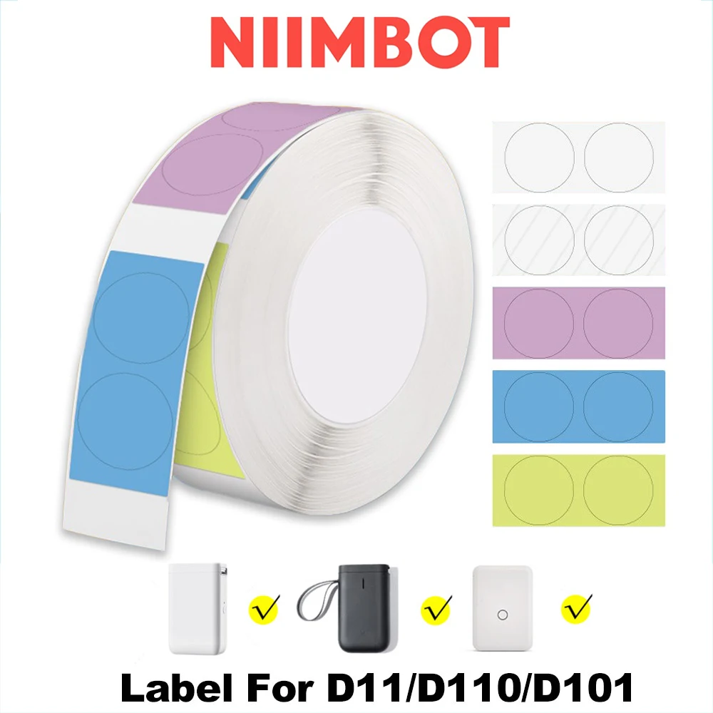 NİİMBOT D101 / D11 / D110 Termal Yuvarlak etiket kağıdı Kendinden Yapıştırıcı Şeffaf Su Geçirmez Daire Baskı Etiket D11 Etiket Üreticisi
