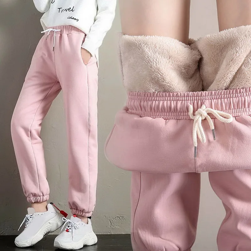 Nıbesser Kadın Sweatpants termal pantolon İpli Sıcak Polar Pantolon Kalın Sonbahar Kış Egzersiz Rahat Gevşek spor pantolonları