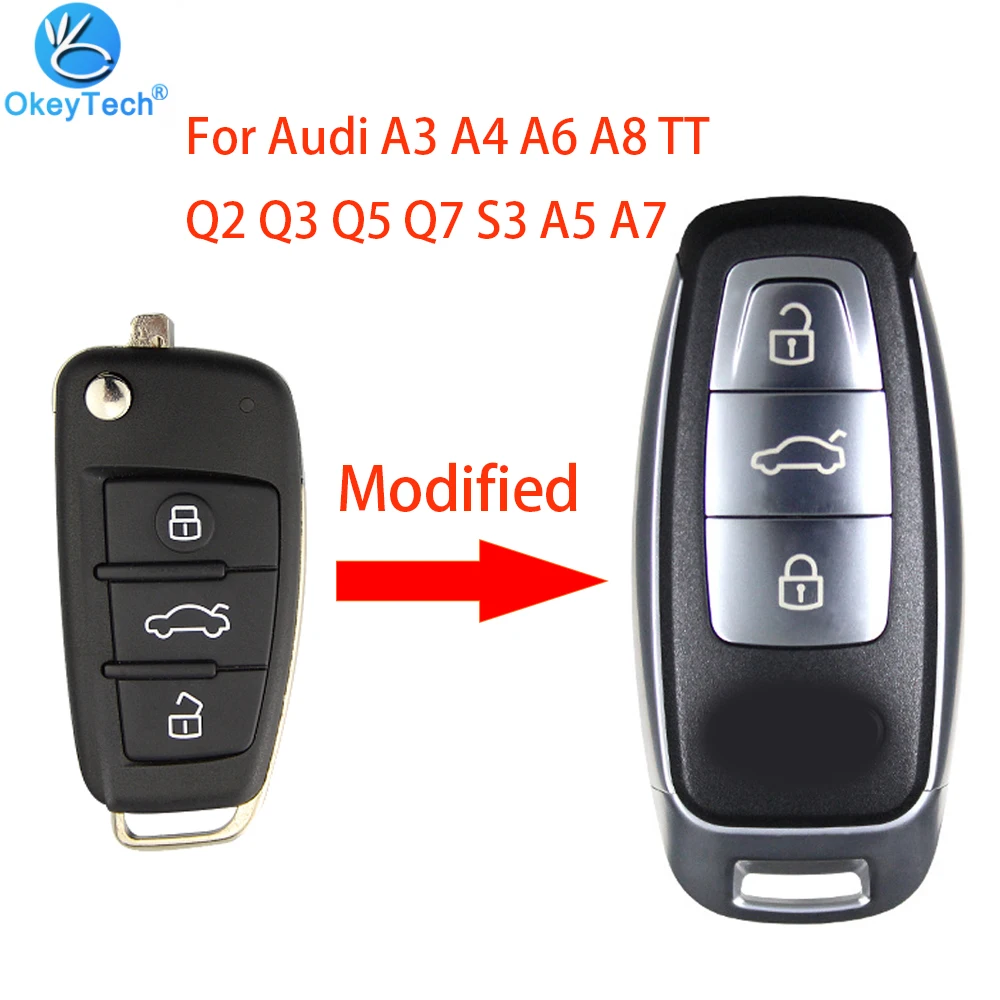 OkeyTech Araba Modifiye uzaktan kumandalı anahtar Kabuk Fob Audi Q3 A3 Q2L Anahtarsız akıllı anahtar Durumda Audi Q7 A6L Başlangıç Motor Sistemi