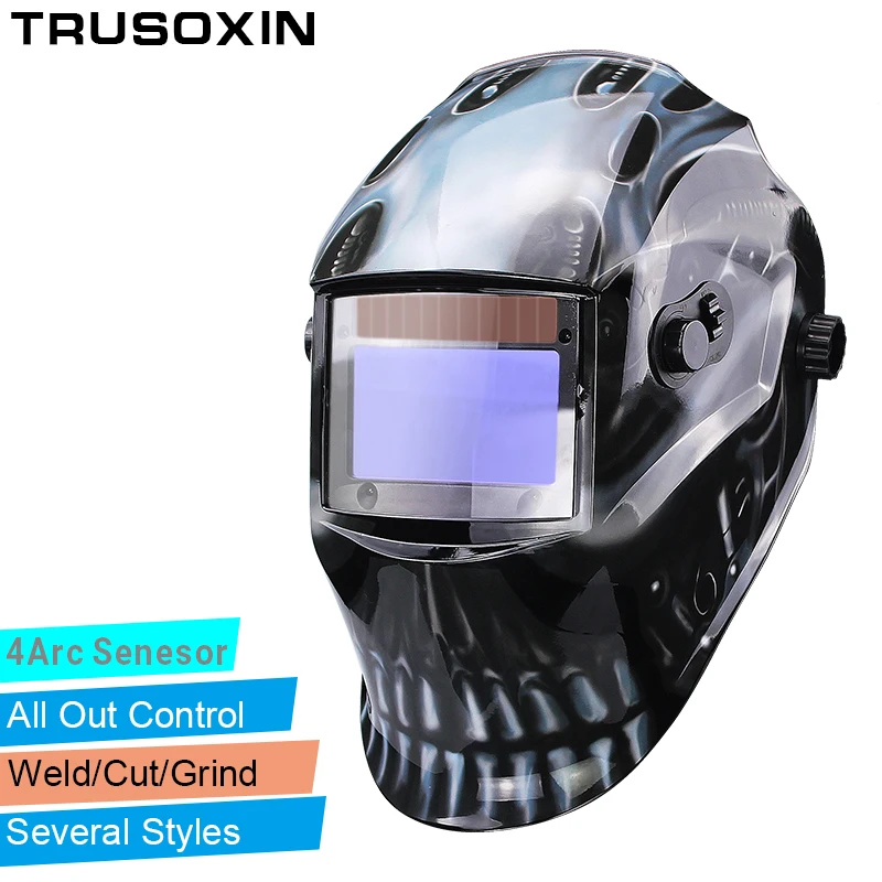 PC koruma levhası ve 4 Ark Sensörü Taşlama Kesme Güneş Otomatik Kararan TIG MIG MMA Kaynak Maskesi / Kask / Kaynakçı Kap / Yüz Maskesi