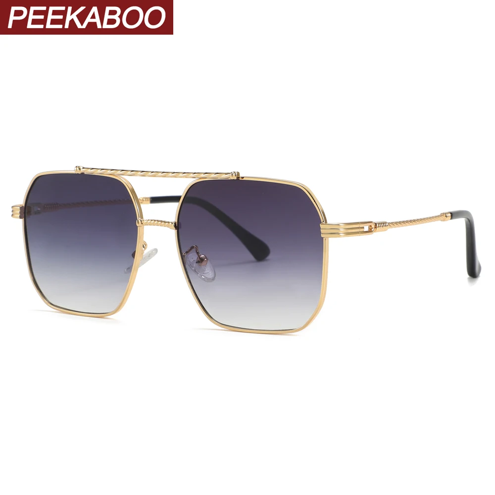 Peekaboo büyük çerçeve güneş gözlüğü kadın kare çift köprü metal gözlük erkekler için moda yüksek kaliteli uv400 2022 hediyelik eşyalar