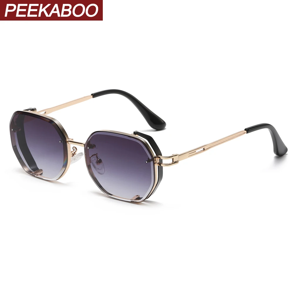 Peekaboo sekizgen kare güneş gözlüğü erkekler için metal retro tarzı poligon gözlük kadın aksesuarları dekorasyon gri kahverengi uv400