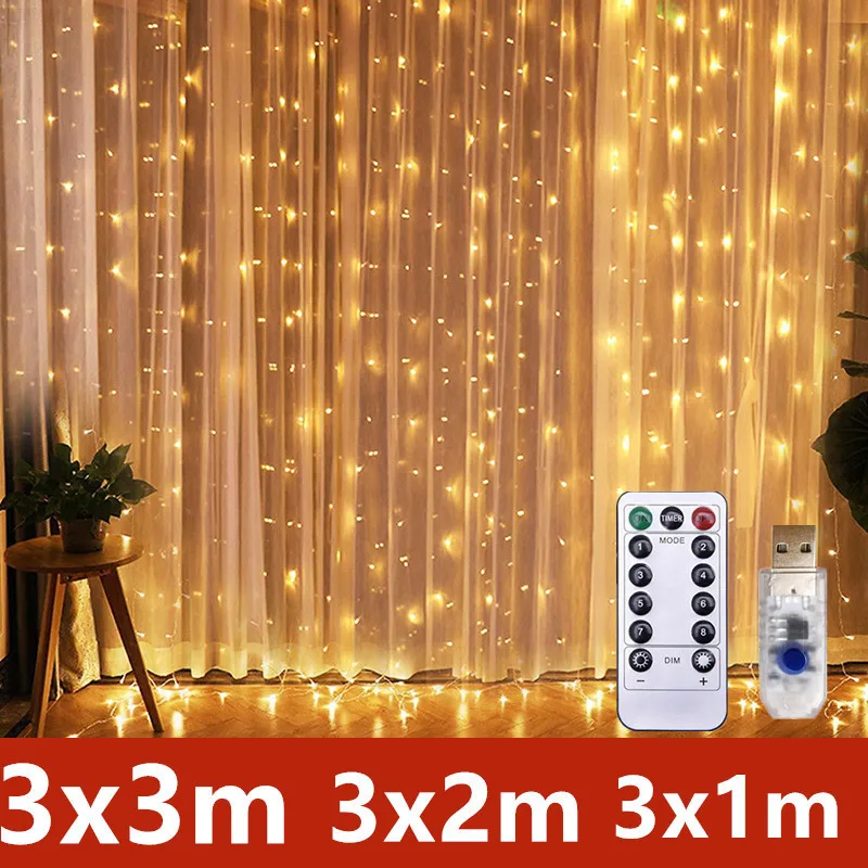 Perde LED Dize İşıklar Noel Dekorasyon 3x3m Uzaktan Kumanda Tatil Düğün Peri Garland yatak odası lambaları Açık Ev