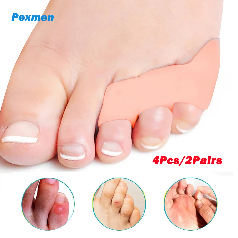 Pexmen 4 Adet/2 Çift Üç delikli Pinky Toe Ayırıcı Bunyon Düzeltici Ağrı kesici Küçük Ayak Ayırıcı Koruyucu Ayak Bakımı Spacer