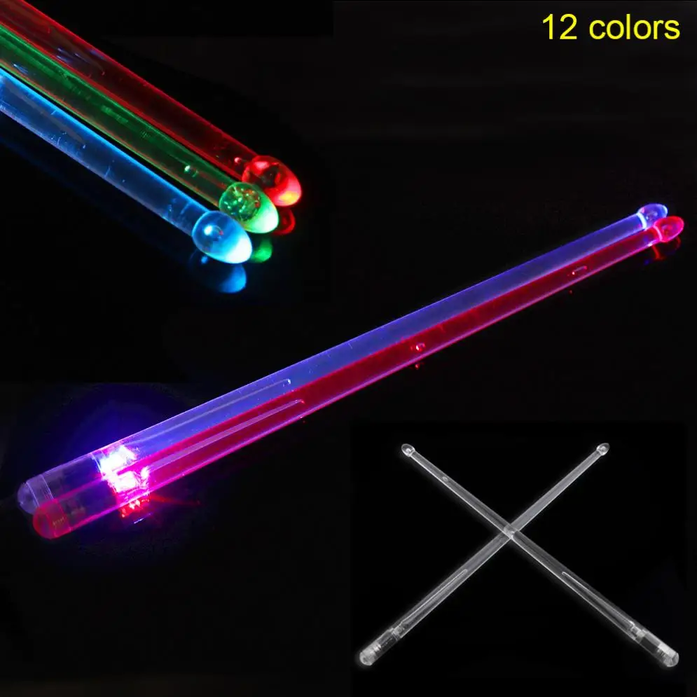 Polimer Malzeme 5A Davul Sopa 12 Renk Dönüşümlü Noctilucent Glow karanlık Sahne Performansı Aydınlık Caz Drumsticks