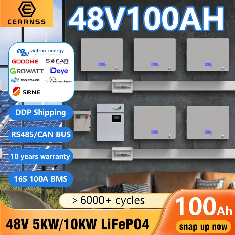 Powerwall LiFePO4 48V 100AH 5KW Pil Paketi 51.2 V Lityum Güneş Pili 6000+ Döngüsü RS485 CAN COM Kapalı / On-Grid İnvertör