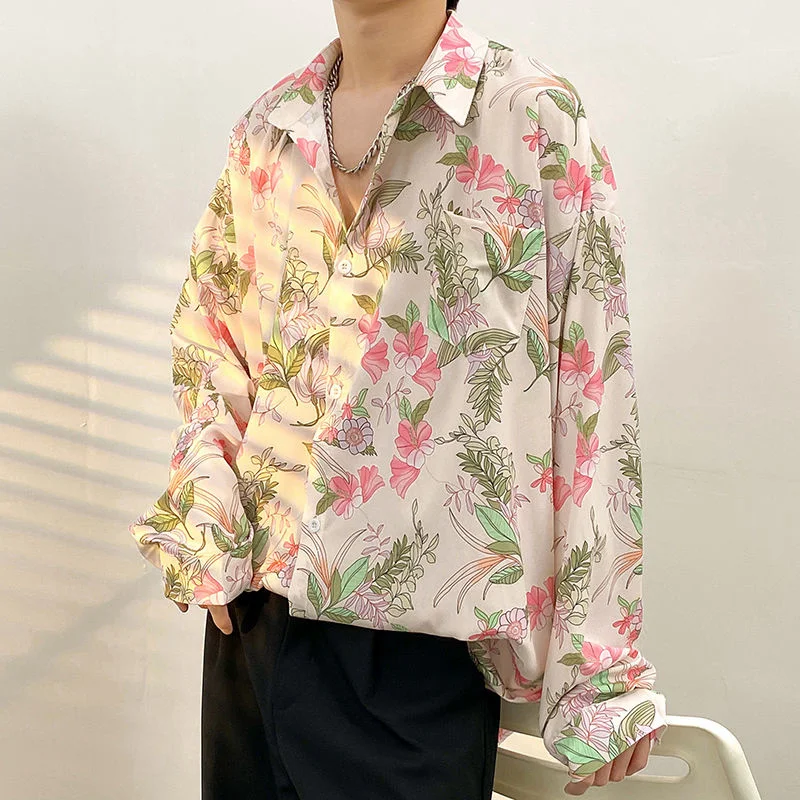 Privathinker Çiçek Grafik erkek Casual Gömlek Uzun Kollu Gevşek Erkek Bluzlar Giyim Moda Lüks Gömlek Marka Hırka