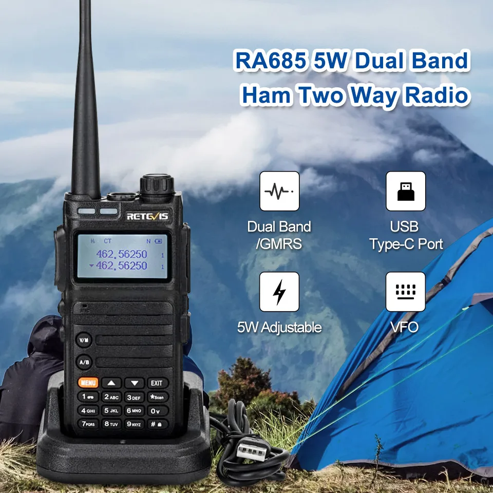 Retevis RA685 Walkie Talkie Ham İki yönlü Radyo İstasyonları Uzun Menzilli telsiz Profesyonel UHF VHF USB C Tipi Şarj Cihazı 5W