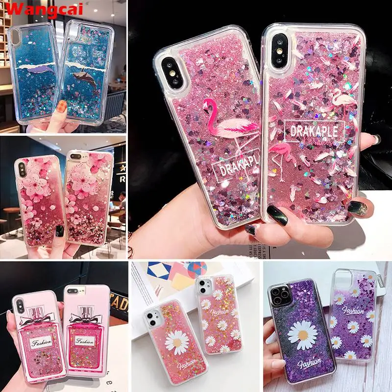 Samsung Galaxy A13 A73 A53 A33 A72 A52 A22 A41 M31S M21 S10 Lite 2020 Kılıf Flamingo Çiçek Quicksand Glitter Bling Kapak