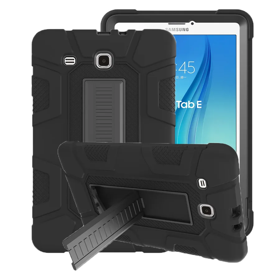 Samsung Galaxy Tab için E 9.6 SM-T560 T561 Sağlam Hibrit Zırh Vaka Şok Emme Silikon+PC Kapak Kickstand + Film + Kalem