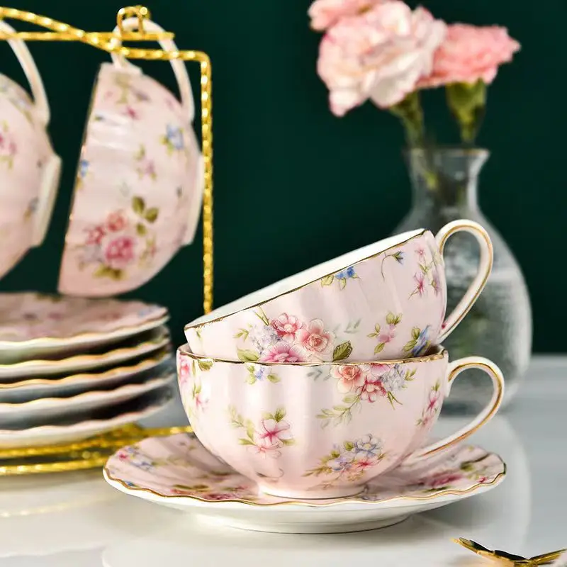 Seramik çiçek çayı kahve fincanı seti İngilizce Öğleden Sonra Çay Tek Fincan Ev Çay kaşıklı kase Avrupa Tarzı