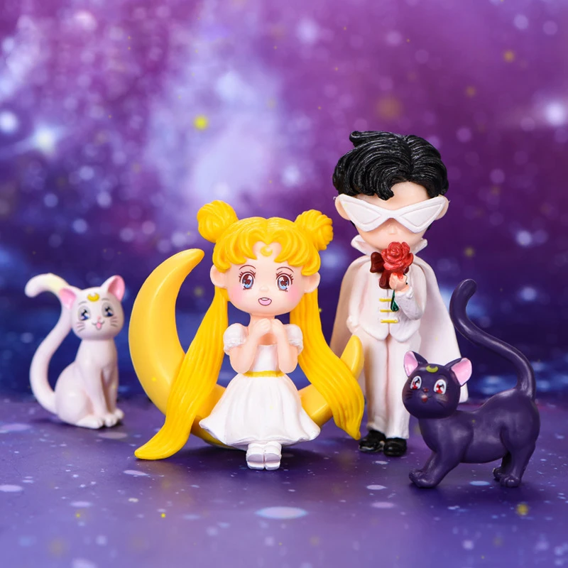 Sevimli Sailor Moon Kız Kedi Minyatür Kek Dekor Heykelcik Reçine Anahtarlık DIY Zanaat Masası Mini Kalıp Peri Bahçe Mikro Peyzaj