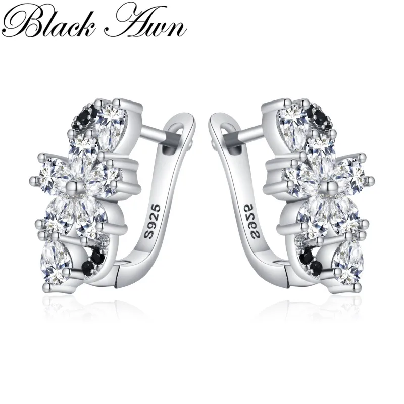 Siyah Awn Hoop Küpe Kadınlar için Klasik Gümüş Renk Moda Spinel Nişan moda takı I247