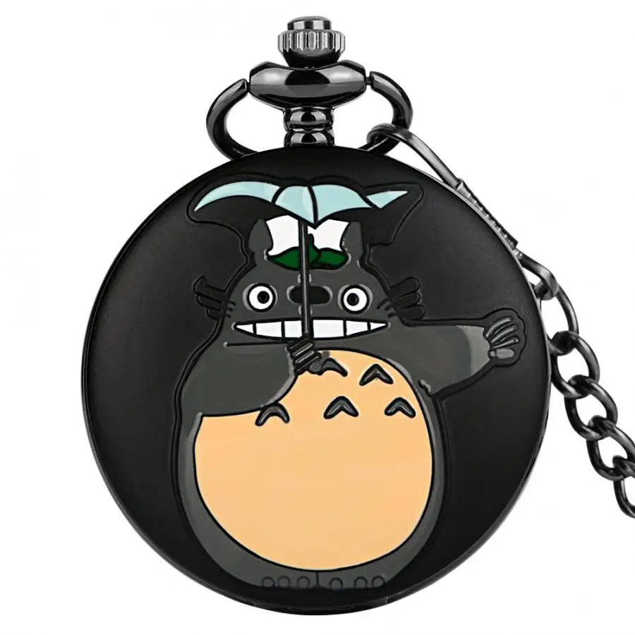 Siyah Totoro Anime Saat Komşum Totoro Şekil Kuvars cep saati Cosplay Kolye Kolye Kazak Zinciri İzle Hayranları için