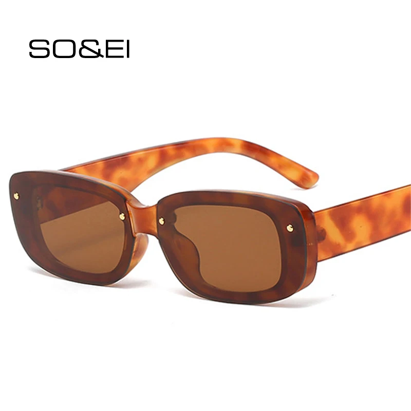 SO & EI Retro Dikdörtgen Güneş Gözlüğü Kadın Moda Kontrast Renk Gözlük Shades UV400 Trend Erkekler Kare Perçinler güneş gözlüğü
