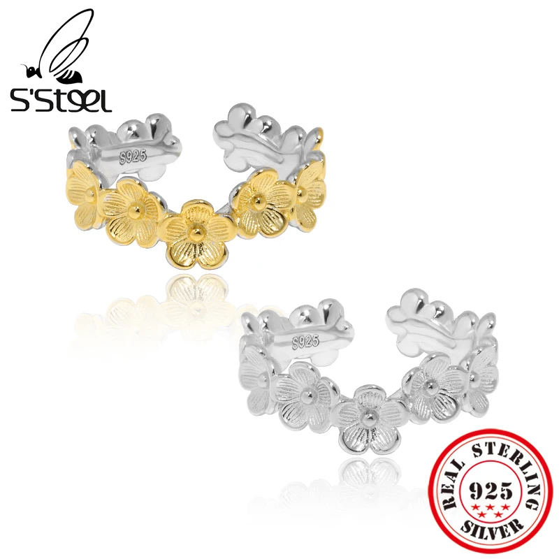 S'STEEL Minimalist Küçük Krizantem 925 Ayar Gümüş Yüzük Kadınlar İçin Lüks Düğün Altın Yüzük Estetik Tasarımcı Takı