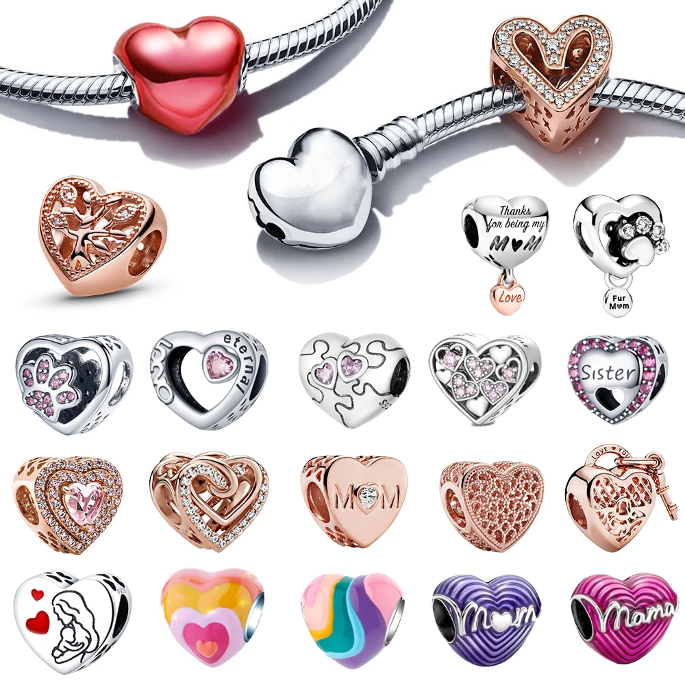 Sıcak 925 Gümüş Aşk Charm Kalp şeklinde Boncuk Fit Pandora Orijinal Bilezikler Moda DIY Kadın Takı sevgililer Günü hediyesi
