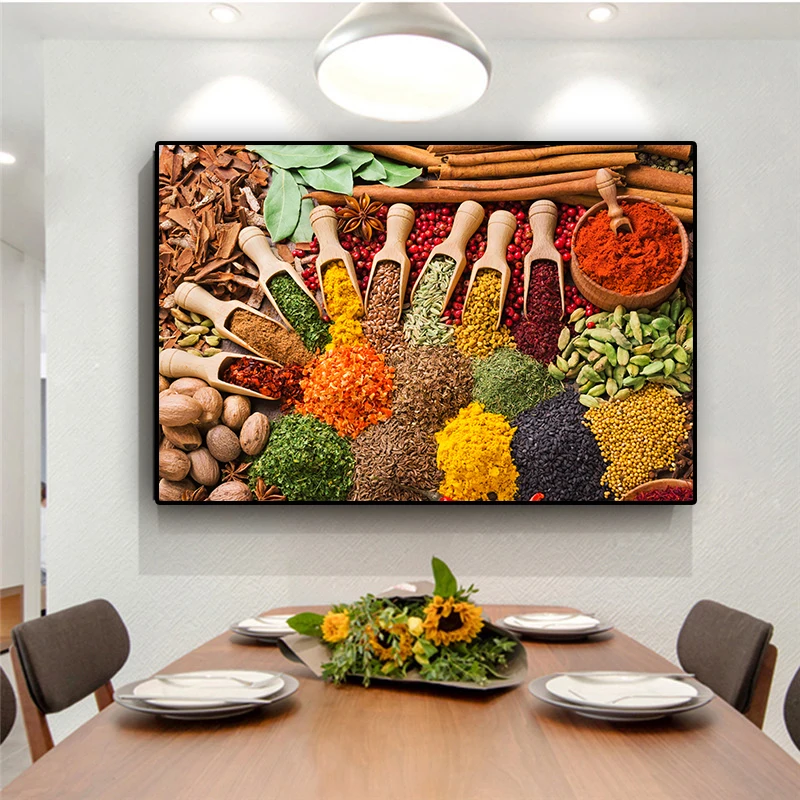 Tahıl Baharat Kaşık Mutfak Gıda Tuval Boyama Duvar Sanatı Resimleri Boyama Duvar Sanatı Oturma Odası Ev Dekor için (Çerçeve yok)