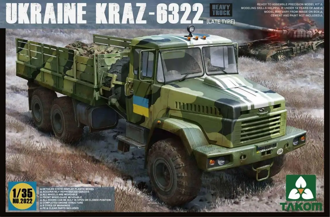 Takom 1/35 2022 Ukrayna Kraz-6322 Ağır Kamyon (Geç Tip) Model Seti