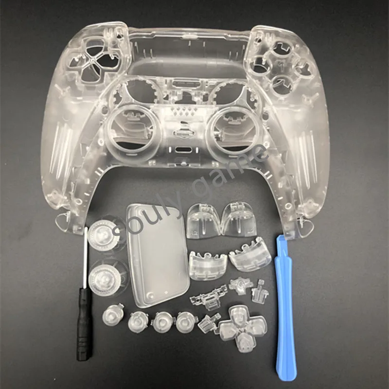 Tam Set Şeffaf Konut Shell Kılıf Kapak Faceplate Dekorasyon Kabukları Düğmeler PS5 Playstation 5 Denetleyici Gamepad DIY