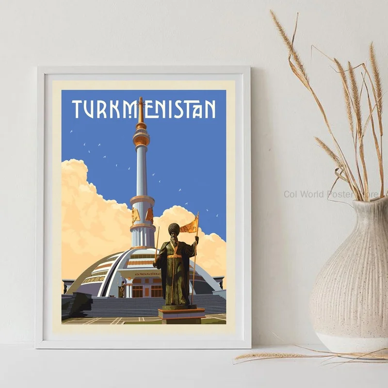 Türkmenistan Duvar Sanatı, Soyut Seyahat Tuval Poster, Minimalist Sanat Baskı, Vintage Poster Baskı