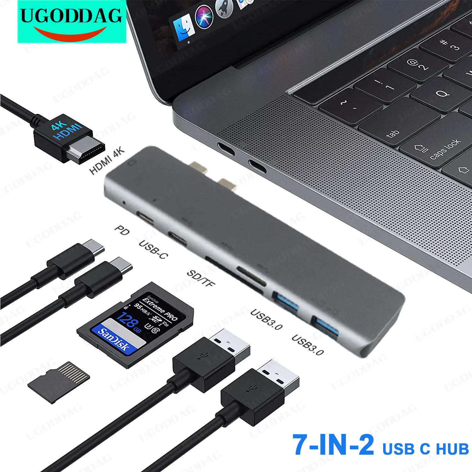 USB C Hub 4K HDMI Multiport Adaptörleri Thunderbolt 3 PD 100W TF SD Okuyucu Yuvası Mac Dongle MacBook Pro/Hava 2018-2020 için