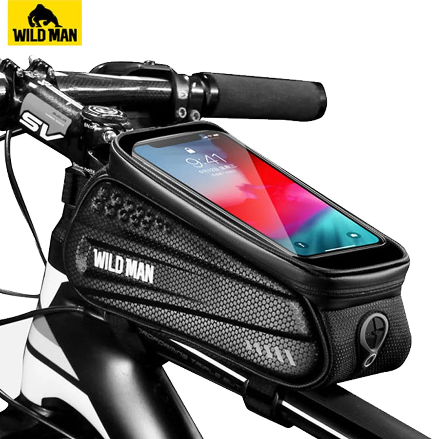VAHŞİ ADAM Su Geçirmez Bisiklet Telefonu Çantası Üst Tüp şasi çantası Bisiklet Ön Kiriş Çantası telefon tutucu İçin 6.5 inç Dokunmatik Ekran Bisiklet Çantası