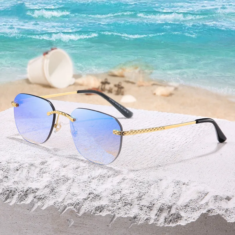 Vintage Çerçevesiz Kare Güneş Gözlüğü Kadın Erkek Çerçevesiz güneş gözlüğü Metal Çerçeve Ayna Lüks Marka Tasarım Gözlük UV400
