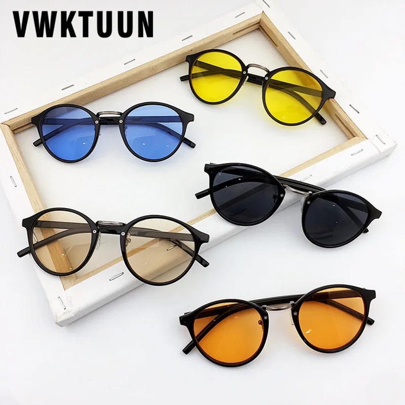VWKTUUN Yuvarlak Güneş Kadınlar Vintage Küçük Çerçeve Moda Gözlük Retro Renkli Lens Güneş Gözlüğü UV400 Gözlük Sarı Sunglass