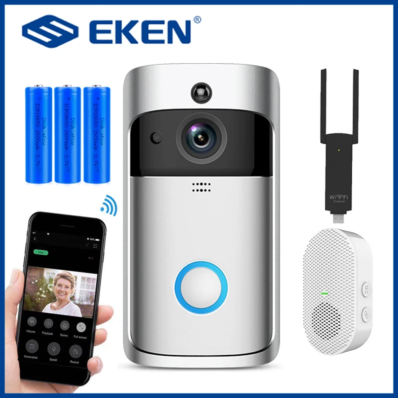 Wifi kapı zili Kamera Akıllı Wİ-Fİ Görüntülü İnterkom kapı zili Görüntülü Arama Daireler İçin IR Alarm Kablosuz Güvenlik Kamera EKEN V5