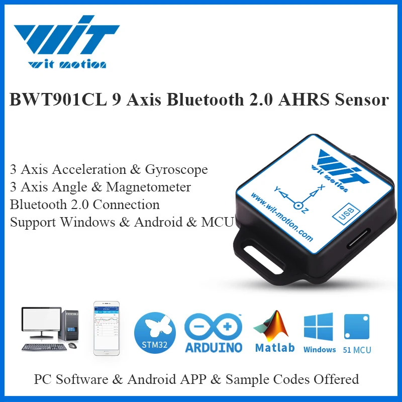 WitMotion Bluetooth 2.0 9 Eksen Sensörü Çok Bağlantılı BWT901CL Eğim Açısı + Hızlanma + Gyro + Pusula PC / Android / MCU