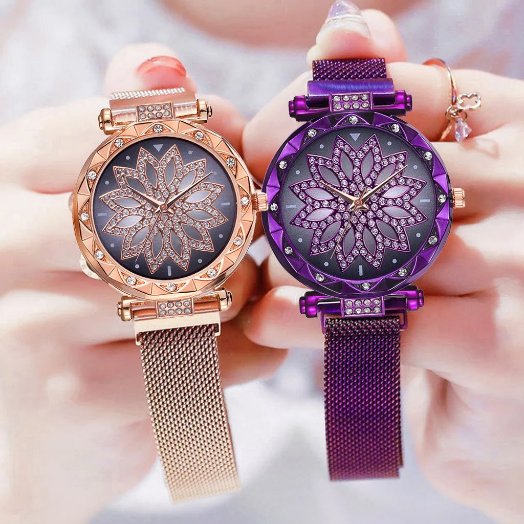 WOKAI yüksek kalite moda lüks bayanlar paslanmaz çelik otomatik örme kayış quartz saat Düğün parti popüler kadın saat
