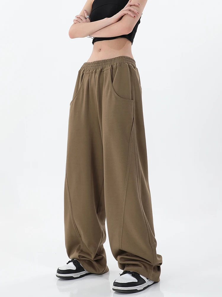 Y2k Kadınlar Kahverengi Koşu Sweatpants Pantolon Baggy spor pantolon Şık Yüksek Bel Lace Up Streetwear Casual Moda Kat Uzunlukta Yeni