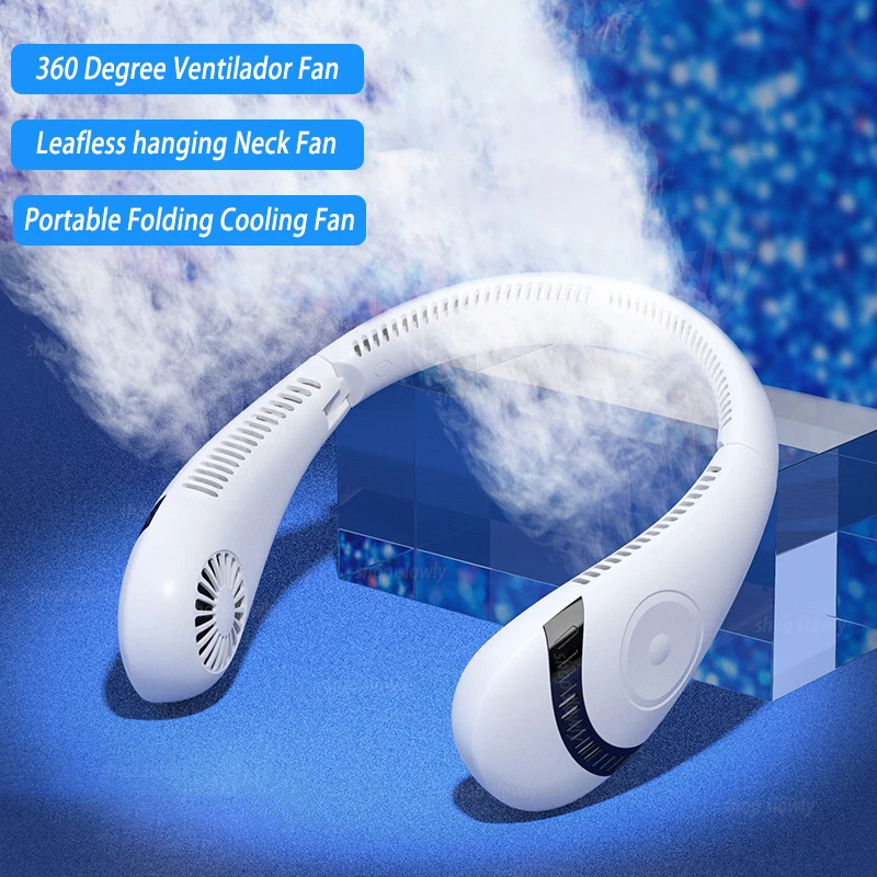 Yapraksız Boyun Fanı 360 Derece Ventilador Fan USB Şarj Edilebilir Mini Klima soğutucu fan Taşınabilir Katlanır Spor Asılı Boyun Fanı