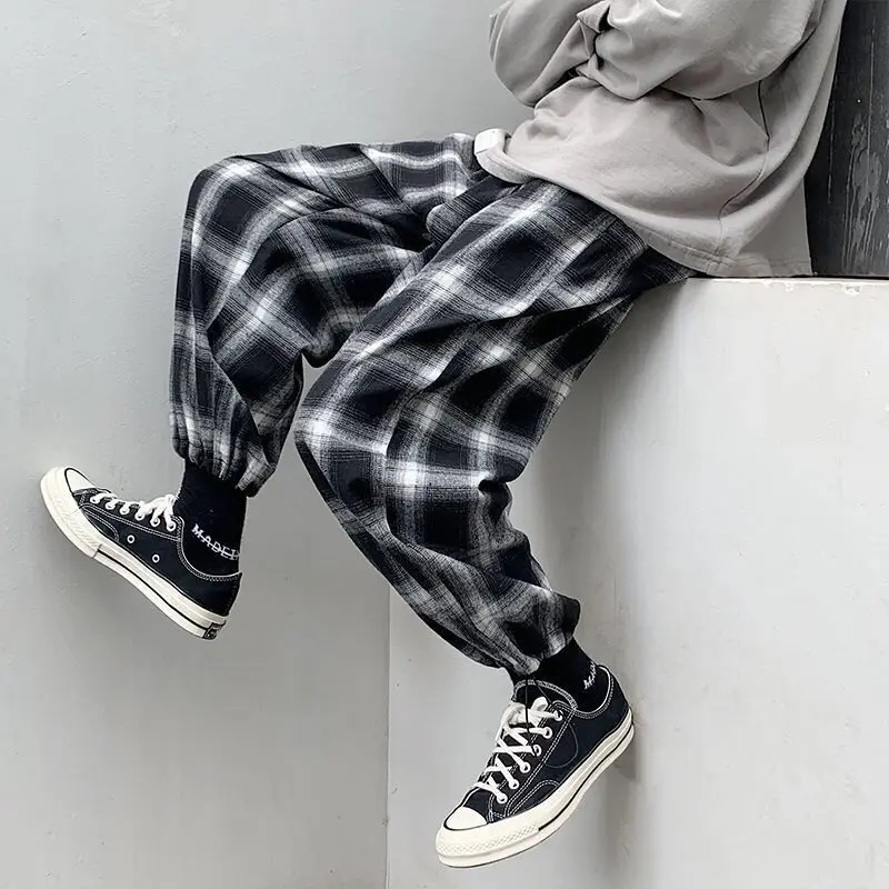 Yaz Ekose Pantolon Erkekler Moda Gevşek Hip Hop günlük pantolon Kore Erkek Harem Pantolon Tüm Maç Konforlu Joggers Streetwear